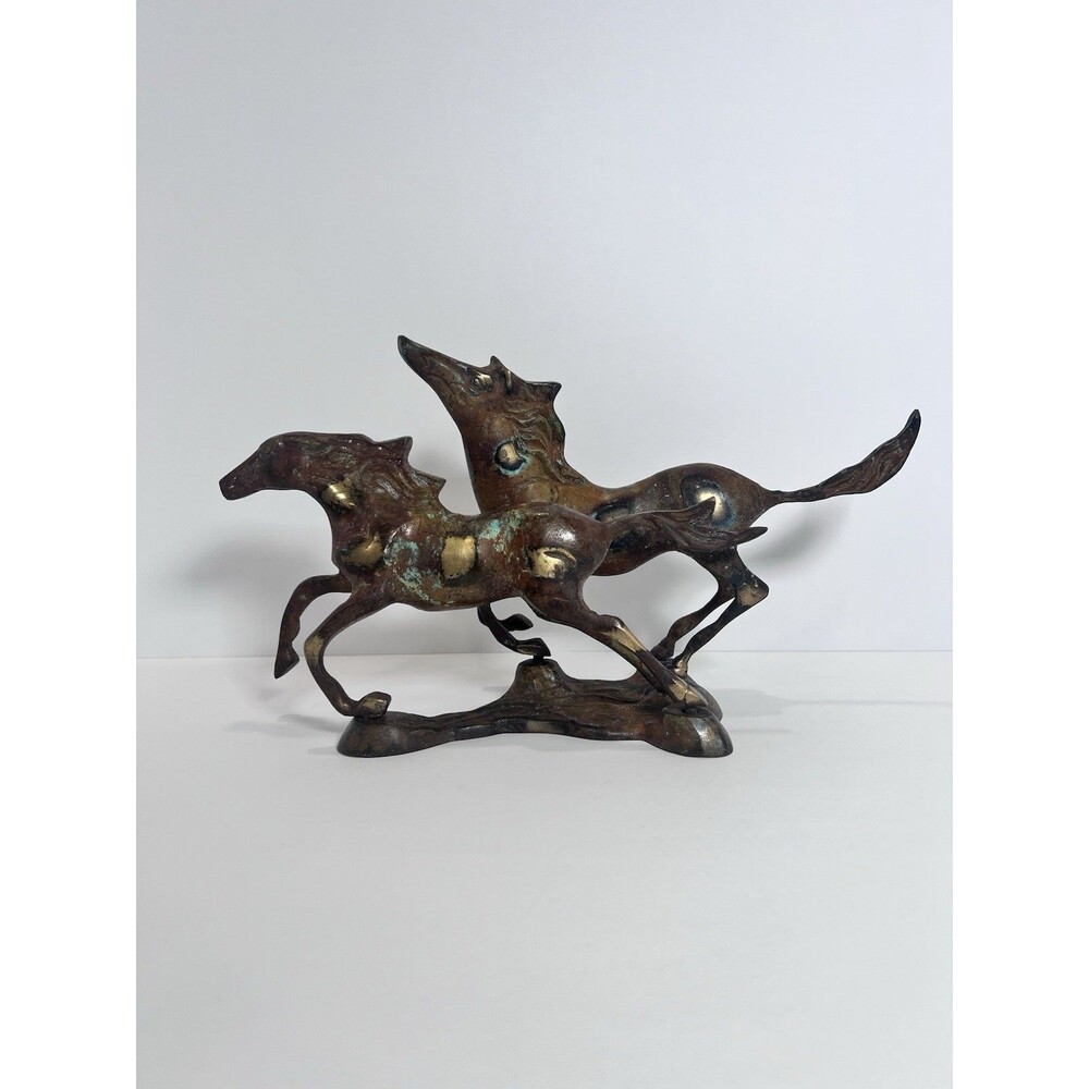 2 Wild Horses In Full Gallop Western‎ Bronze Decorative Equestrian Sculpture